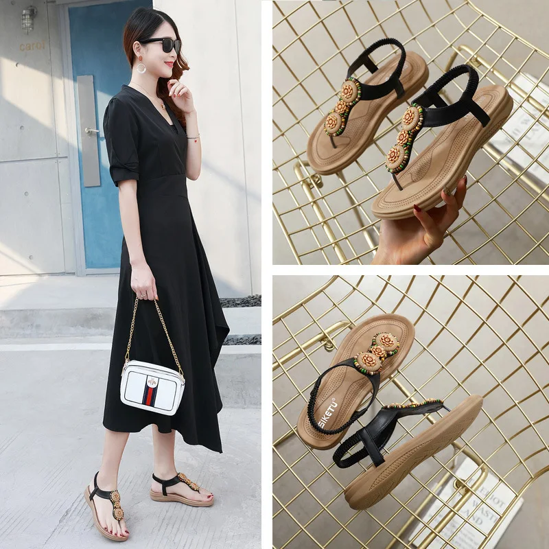 

New Women's Summer Slippers Fashion Ruffles PU Leather Flat Beach Slippers Flip Flops Non-slip Female Slippers Sandals
