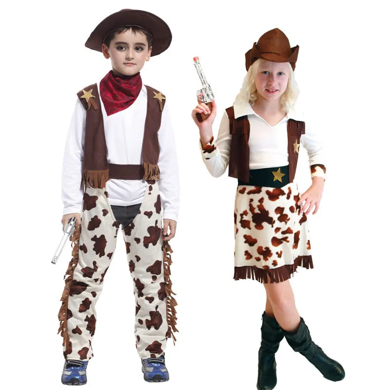 Umorden Purim Carnival Party Halloween Costumes Child Kids Western Cowboy Costume Cowgirl Cosplay for Boy Girl