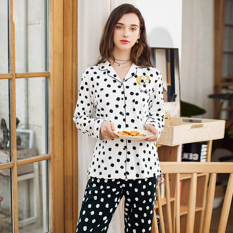 FENTENG весенний хлопковый женский костюм-кардиган пижама с длинными рукавами