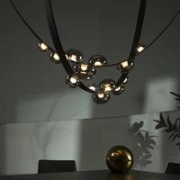 novelty design modern leather led chandelier light dining room island creative hanging lamp restaurant bar design glass fixture