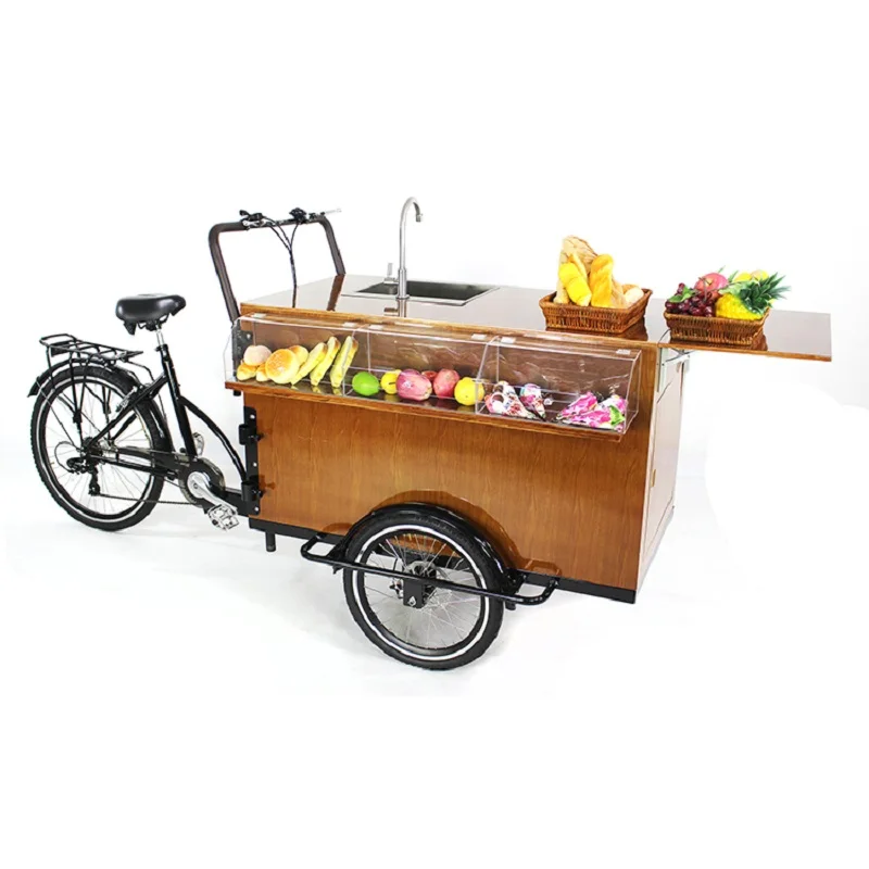 

Retro Electric Three Wheels Cargo Bike Adult Tricycle Mobile Food Display Cart for Sale Coffee Fruit Beer on The Street