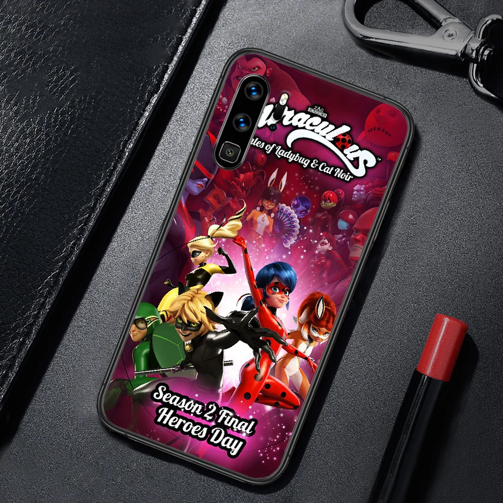 

Miraculers Ladybugs Cartoon Girl Phone Case For Huawei P Mate Smart 10 20 30 40 Lite Z 2019 Pro black Back Fashion Etui Luxury