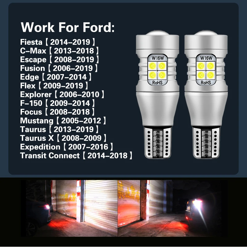 2x Светодиодная лампа заднего хода W16W T15 921 для Fiesta C-Max Escape Fusion Edge Flex Explorer F-150 Focus Mustang Taurus Transit.