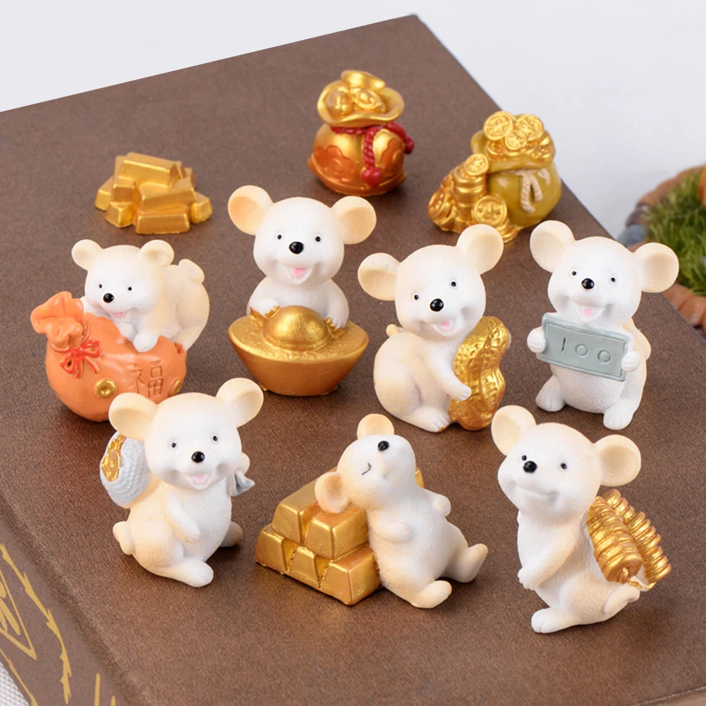 New Arrival Resin Money Coin Lucky Rat Animal Figurines Statue DIY Garden Table Ornament | Wind Chimes & Hanging Decorations