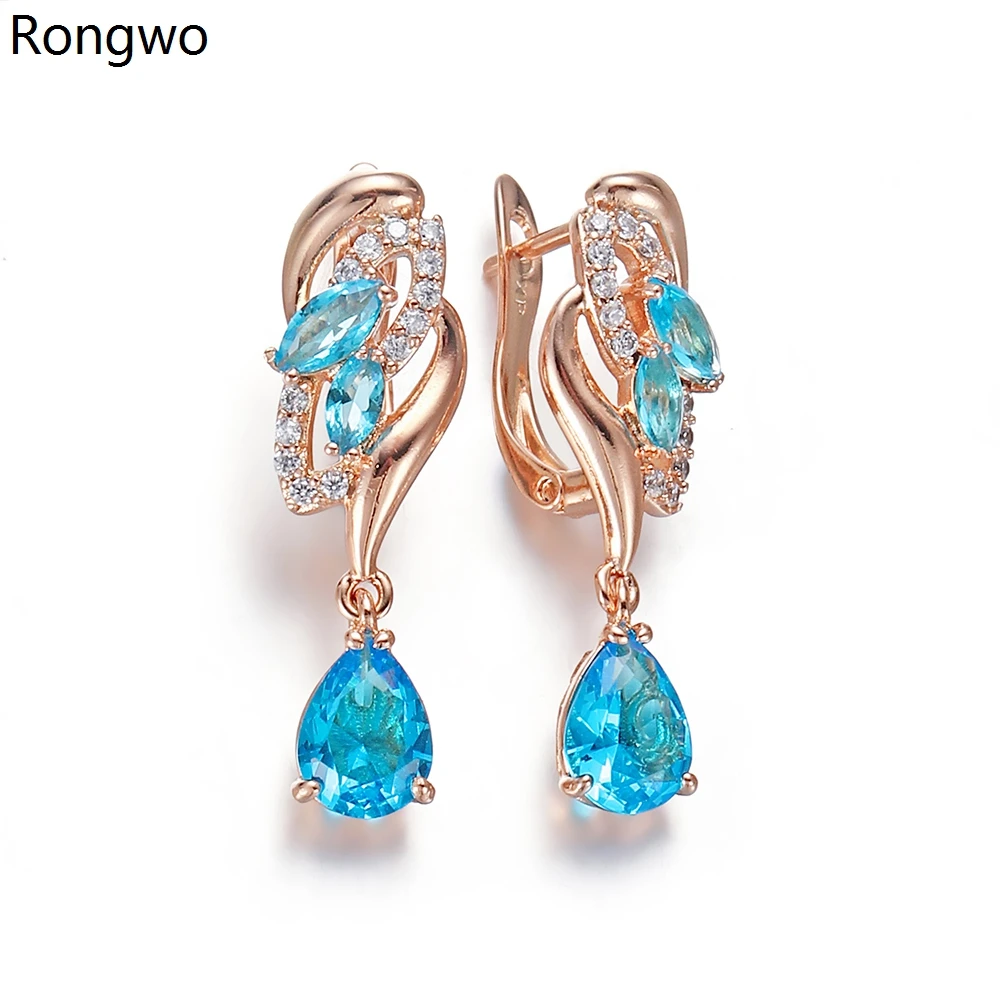 

New Drop Shape Pendant Earrings Quality Crystal Cubic Zirconia Rose Gold Metal Drop Earrings Jewelry Accessories For Woman Girl