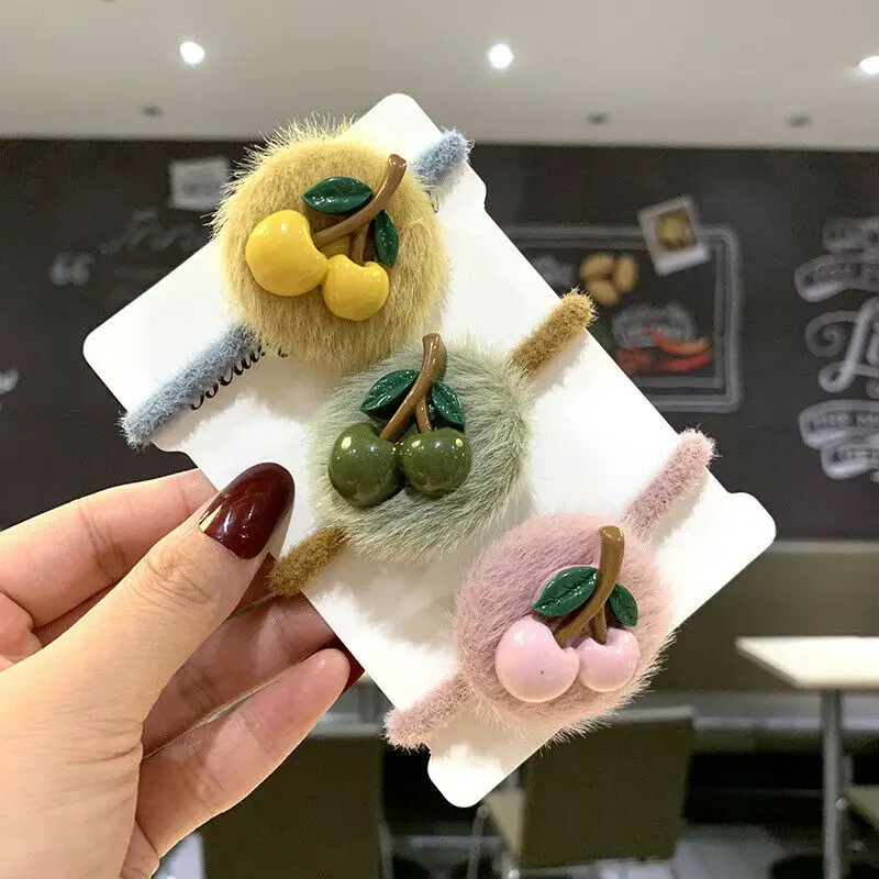 1 шт. новинка 2019 модные резинки для волос с вишенкой и искусственным мехом