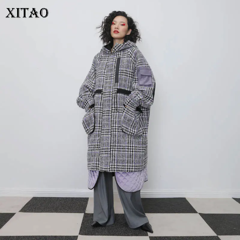 Женская клетчатая куртка XITAO модная повседневная с карманами и длинным рукавом