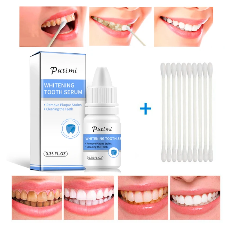 

10ml Teeth Whitening With Swabs Teeth Brightening Bleaching Serum Effect Remove Plaque Stain Oral Cleanser TSLM2