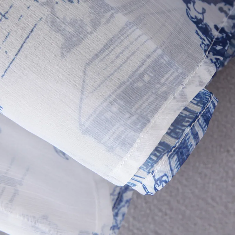 NSZ женская синяя прозрачная блузка с принтом посмотрите на Дешевое платье