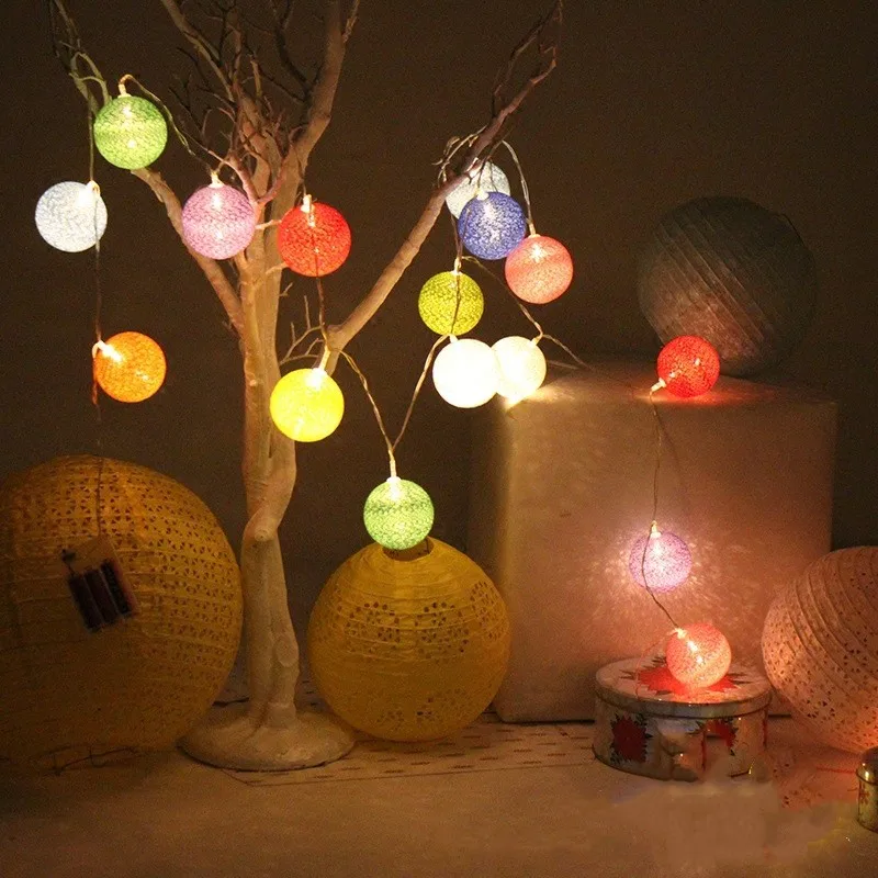 2 м Светодиодный светильник 10 хлопковые шаровые фонари Декоративная гирлянда
