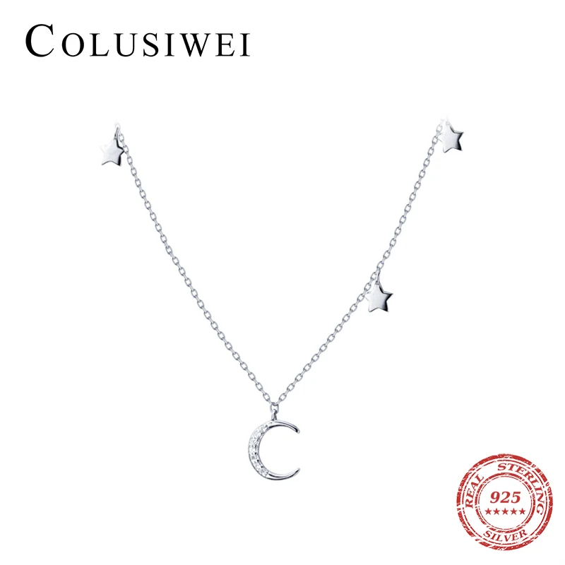 Женское колье-чокер со звездой и луной из серебра 925 пробы | Украшения аксессуары