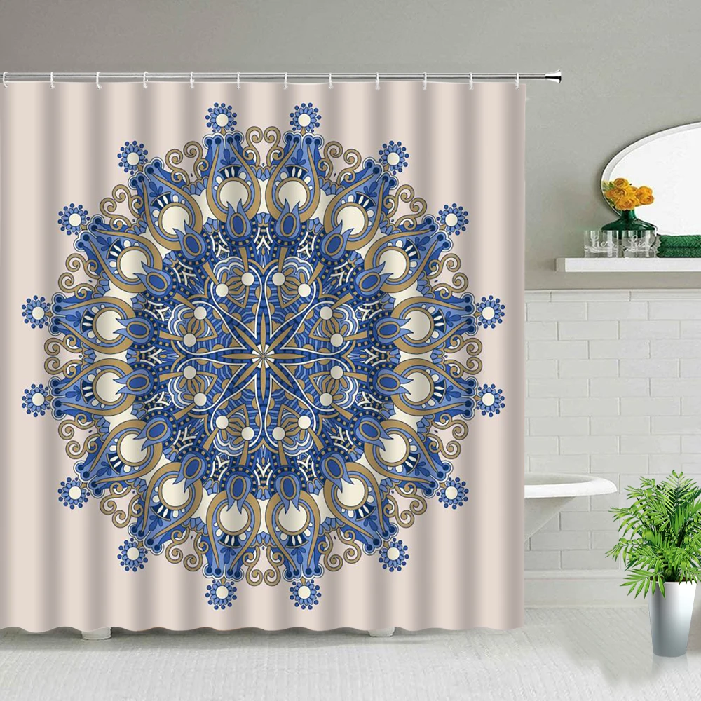 

Indian Mandala Flower Shower Curtain Geometric 3d Printed Bohemian Bathroom Curtains Wall Hanging Bathtub Decor Cloth With Hooks