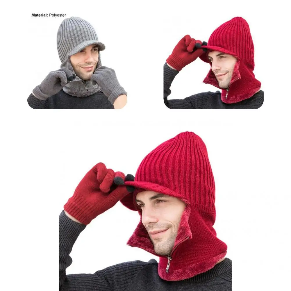 

High Stretchy Warm Men Wind Proof Beanies Hats Fleece Lining Gloves for Work