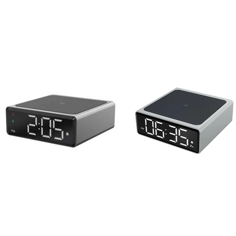 

Цифровой будильник с беспроводным зарядным устройством, четкий светодиодный дисплей для спальни, офиса, путешествий, совместим с iPhone