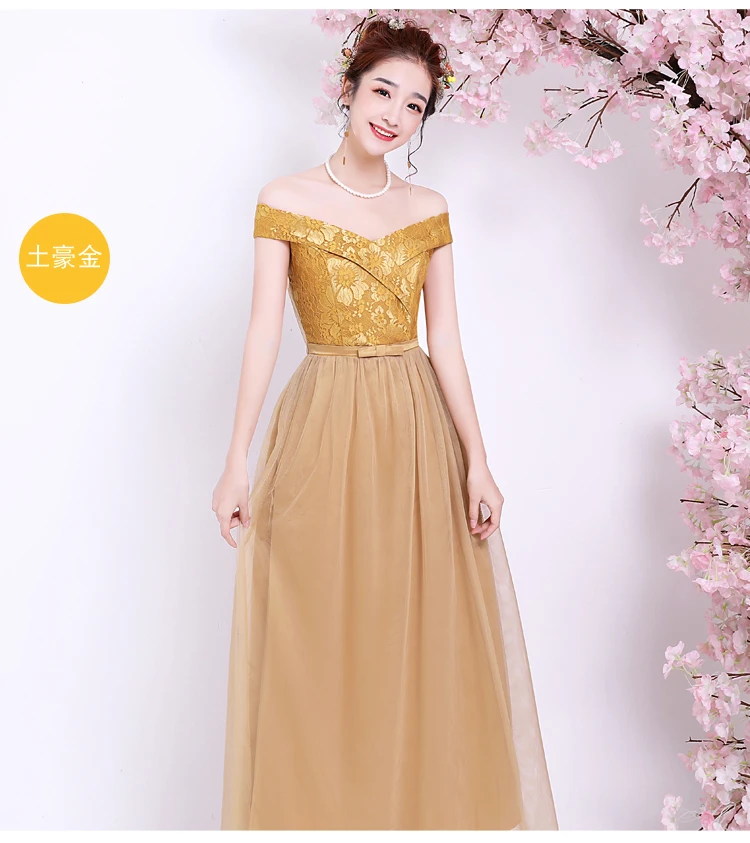 Размера плюс золото элегантное платье подружки невесты Vestido Azul Марино женские