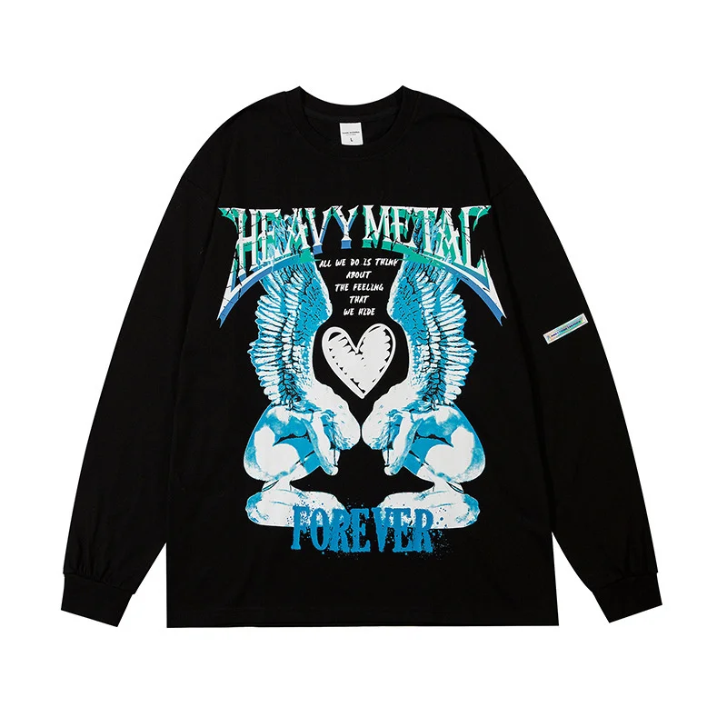 

Leviortin Hip Hop Men's Sweatshirts Love Angel Print Punk Rock Gothic Streetwear Harajuku Fashion Long Sleeve Tops Tshirt Male