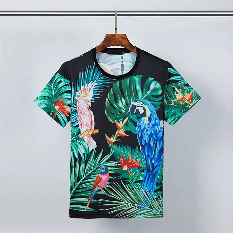 

Luxury Brand Holiday Print T-Shirt Summer Men's Personality Exquisite Street Wear O-Neck Slim Modal Cotton Short Sleeves