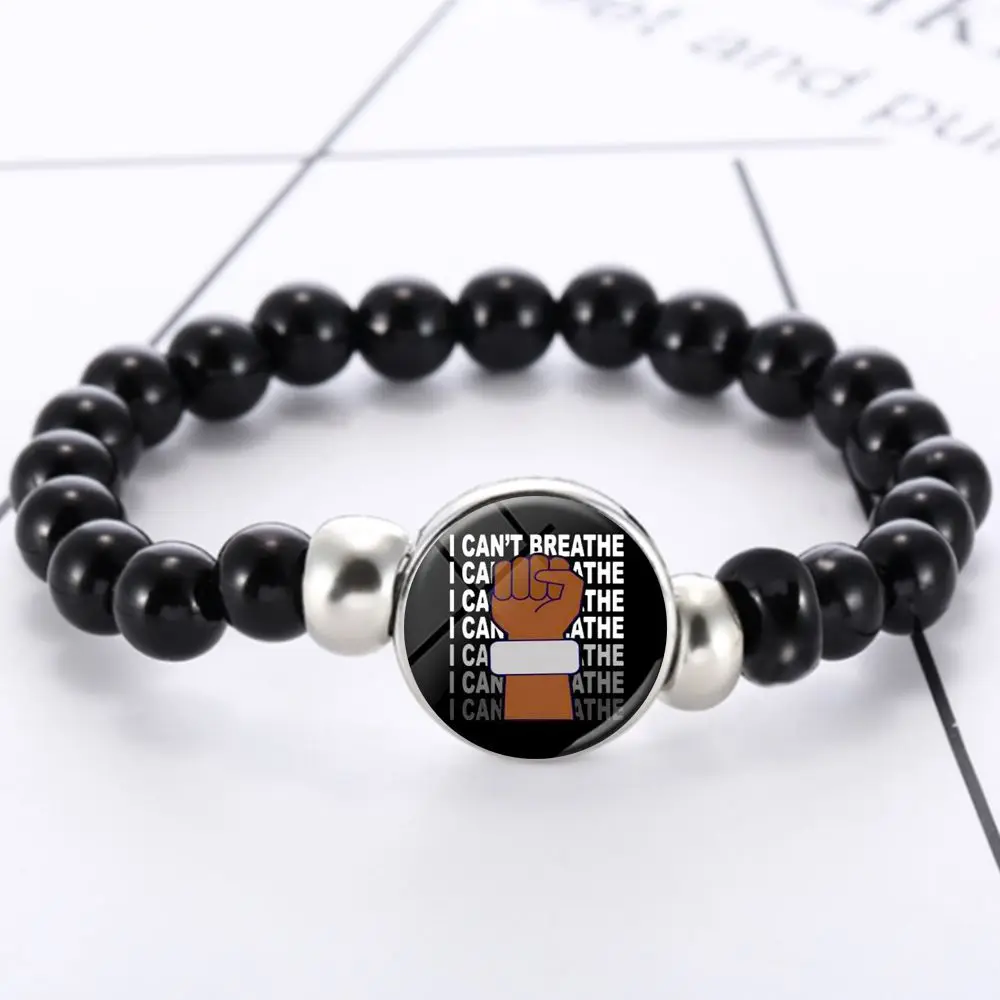 

I CAN'T BREATHE Fist American Protest Demonstration Acrylic Glass Black Beaded Elastic Bracelets Hip-Hop Style Jewelry Unisex