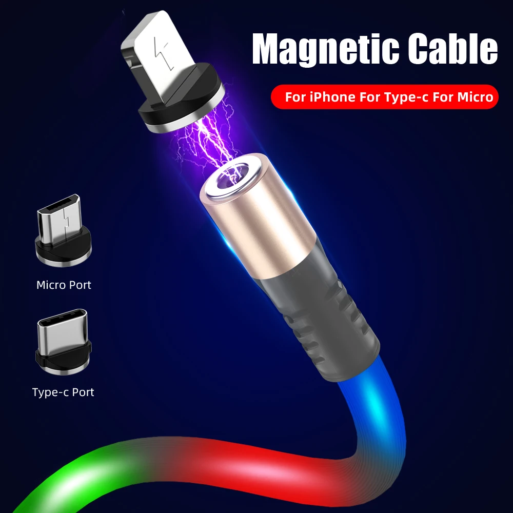 Магнитный USB кабель для быстрой зарядки типа C iPhone XR магнитный светящийся Micro Samsung