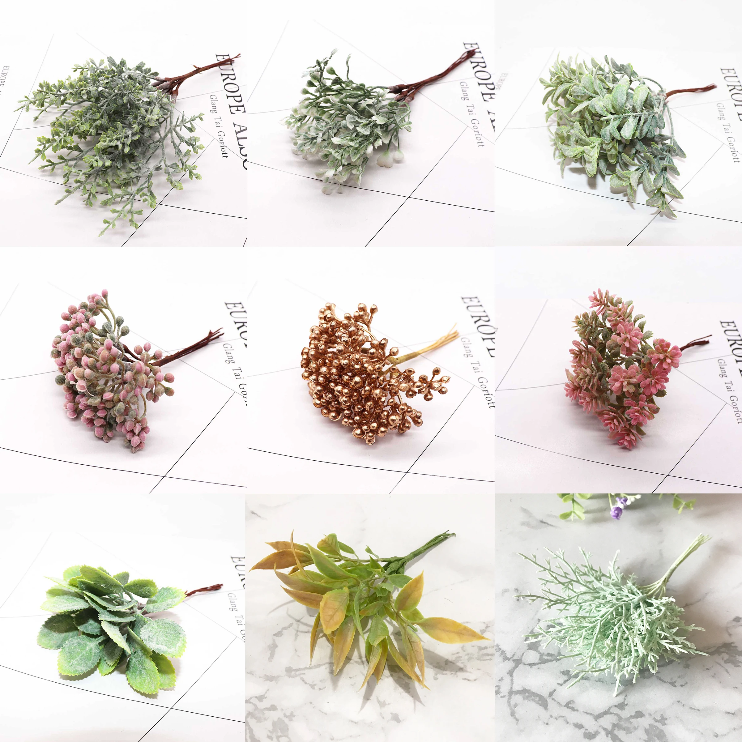 

6pcs DIY scrapbooking christmas garland artificial plants pompon artificial flowers for home decor Handmade fake green plants