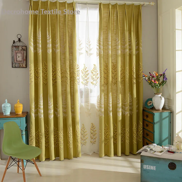 

New Northern European-Style Modern Cotton and Linen Embroidered Shade Curtains for Living Room Bedroom Semi-Blackout Curtain