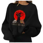 Женские толстовки принт ведьмы с котом, черепом, тыквой, длинным рукавом, пуловер на Хэллоуин, Женский свитшот в западном стиле, повседневный Свободный Топ для девушек