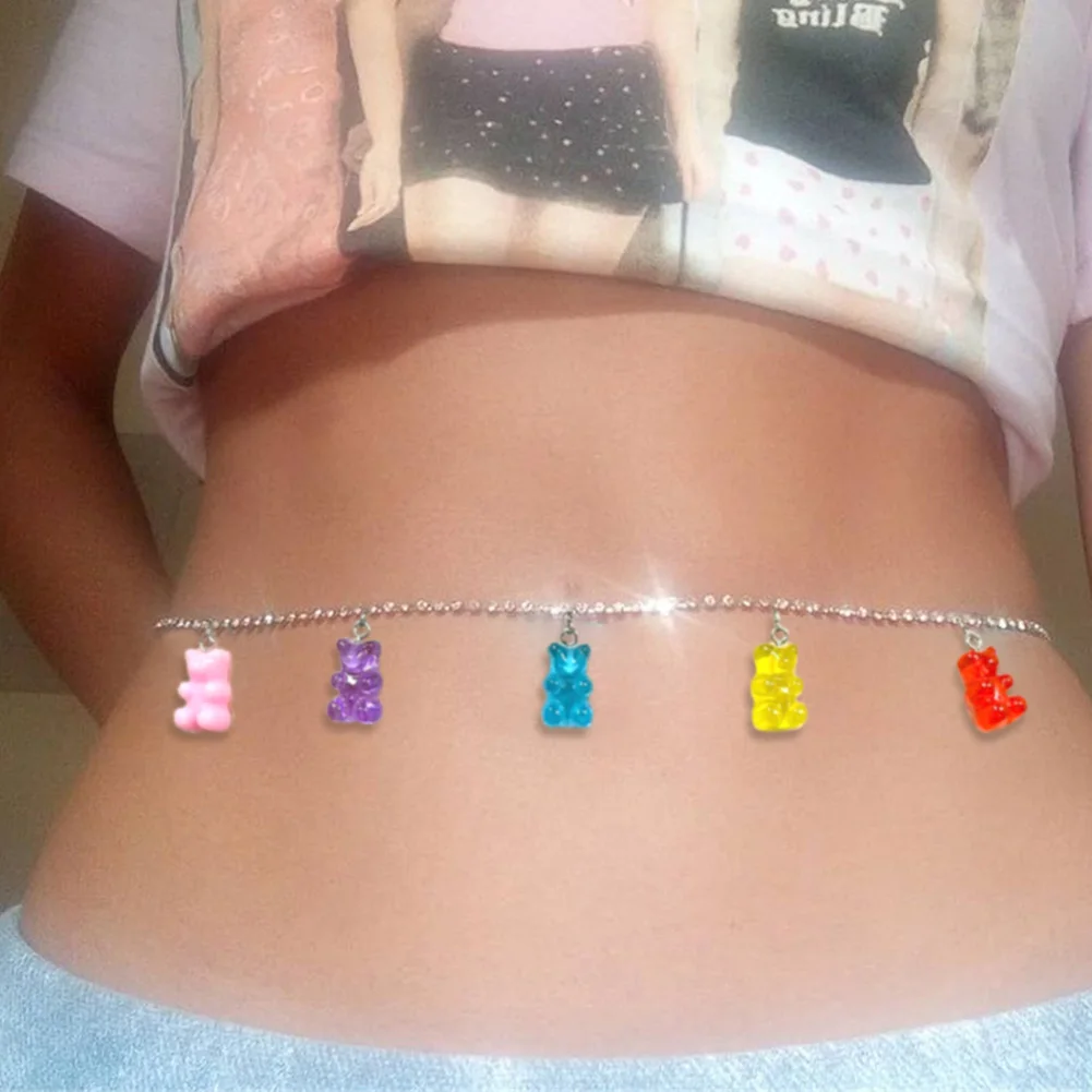 

2021 New Trend Candy Jelly Bear Pendants Belly Chain For Women Summer Beach Sexy Bikini Shiny Crystal Waist Chain Body Jewelry