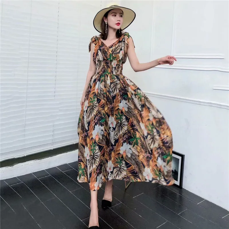 Женское длинное платье в стиле бохо модельное Зеленое Шифоновое Платье макси с