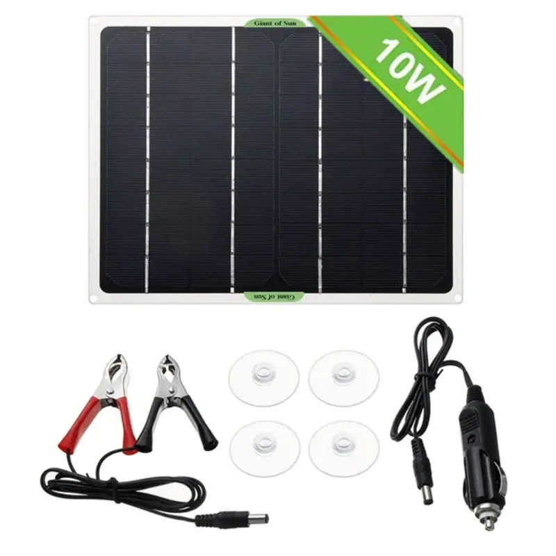 Single Crystal 10W Solar-Panel Charging Portable IP65 Waterproof Surface Mounting for Car Boat Camping Travel Outdoor Cycling