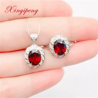 xin yipeng jewelry real s925 sterling silver inlaid natural garnet ring pendant set fine wedding gift for women free shipping