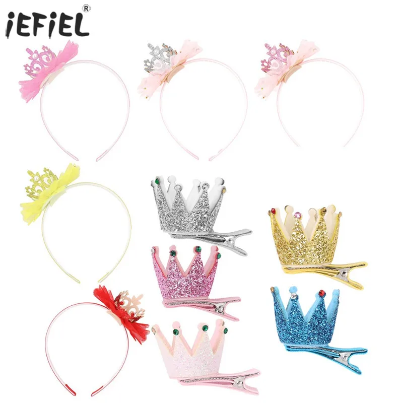 

Cute Crown Flower Baby Hair Clips Fashion Shiny Tiara Crown Girl's Headwear Birthday Party Wedding Baby Hair Band Accessories