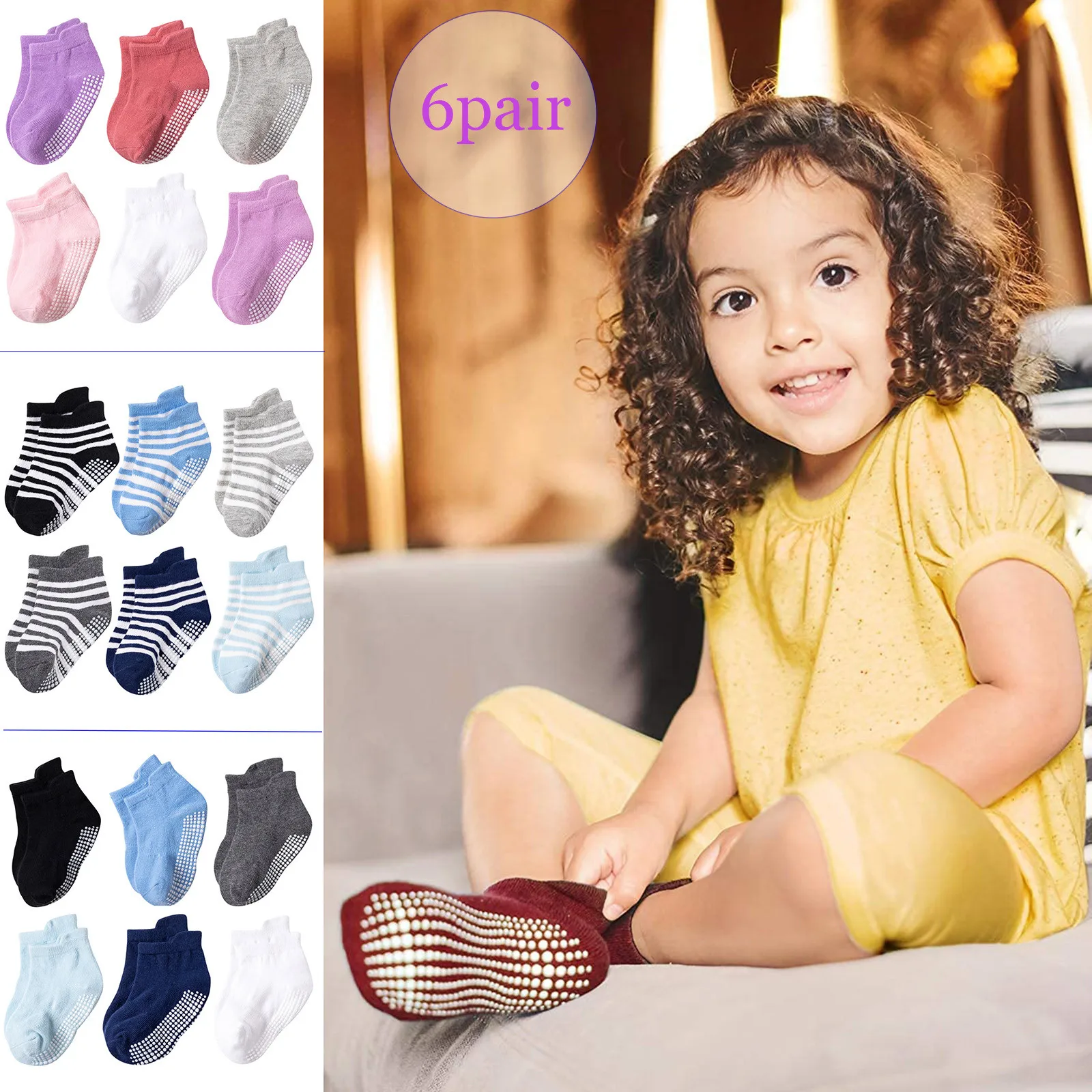 

6pair Cotton Baby Socks Children's Toddler Kids Baby Boys Girls Solid Anti-slip Knitted Warm Socks Room Socks Baby Clothes