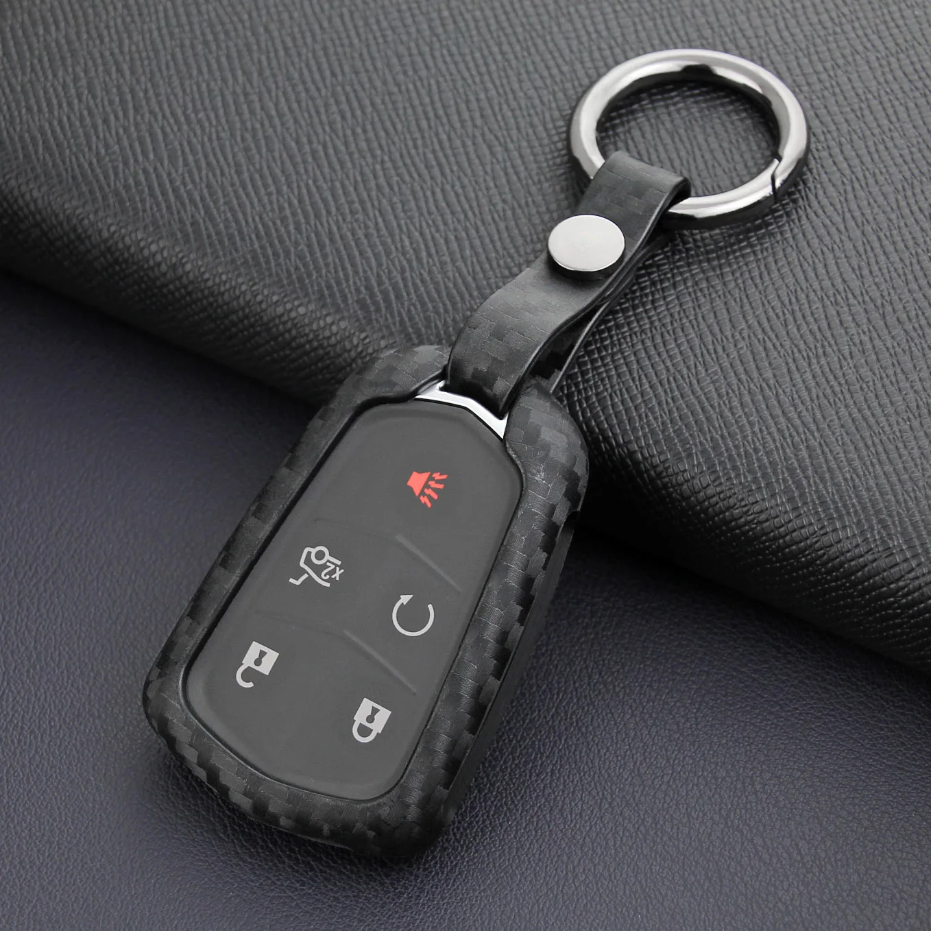

Key Chain Fob Case Cover For Cadillac XT4 XT5 XT6 CT6 XTS ATS CTS SRX Escalade Carbon Fiber
