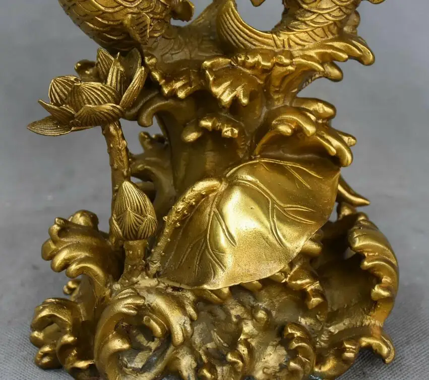 10&quot China Pure Bronze Wealth Fish Barracuda Fishes Bead Lotus Flower Statue | Дом и сад