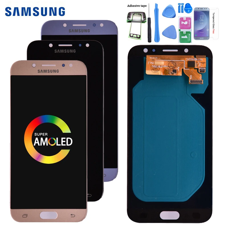 Супер Amoled ЖК-дисплей для samsung Galaxy J7 Pro J730 J730F ЖК-дисплей с кодирующий преобразователь сенсорного экрана в сборе