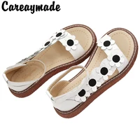 careaymade literature art versatileelevated thick soled leisure one line sandals for womenmori flower retro open toe sandals