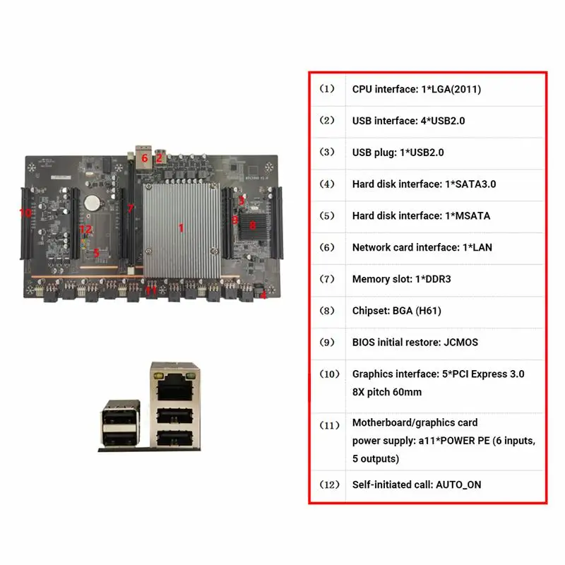 Разъем для материнской платы X79-H61 LGA 2011 майнинга ЦПУ 5 слотов PCIe PCI-E Express 3 0 X8 DDR3
