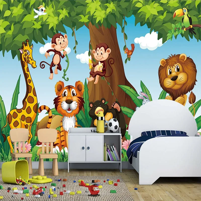 Пользовательские 3D фотообои Лев тигр жираф обезьяна животные фреска детская