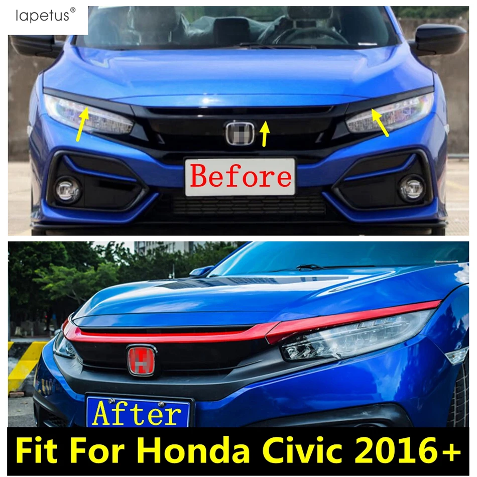

ABS Front Hood Grill Grille Head Light Lamp Eyelid Mesh Stripes Decor Cover Trim For Honda Civic 2016 - 2021 Red Accessories