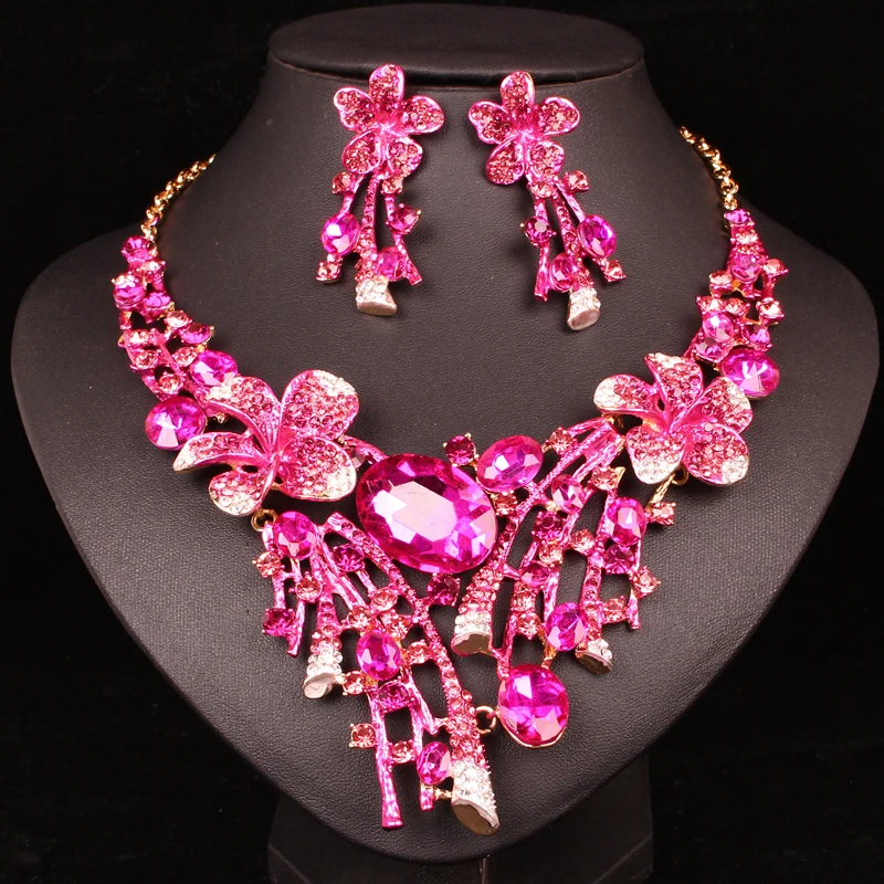 Новые роскошные индийские большие цветы Ювелирные наборы свадебное ожерелье