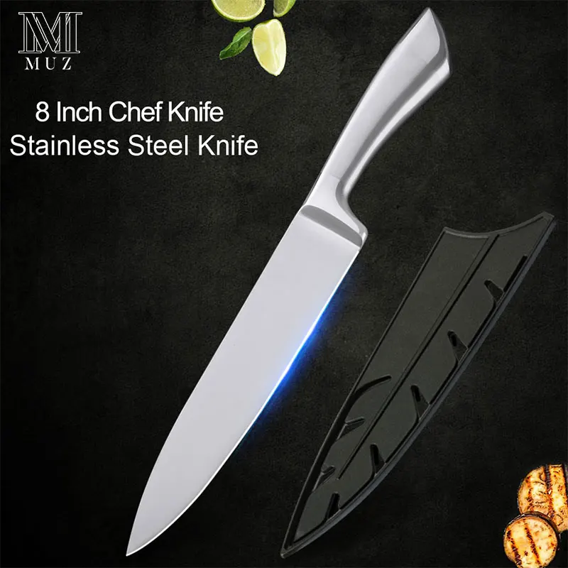 8 inch Chef Knife Новое поступление ножей из нержавеющей стали набор кухонных аксессуаров для очистки овощей утилита Santoku нарезки хлеба шеф-повара нож с Покрытие оболочки - Цвет: 8 inch Chef Knife