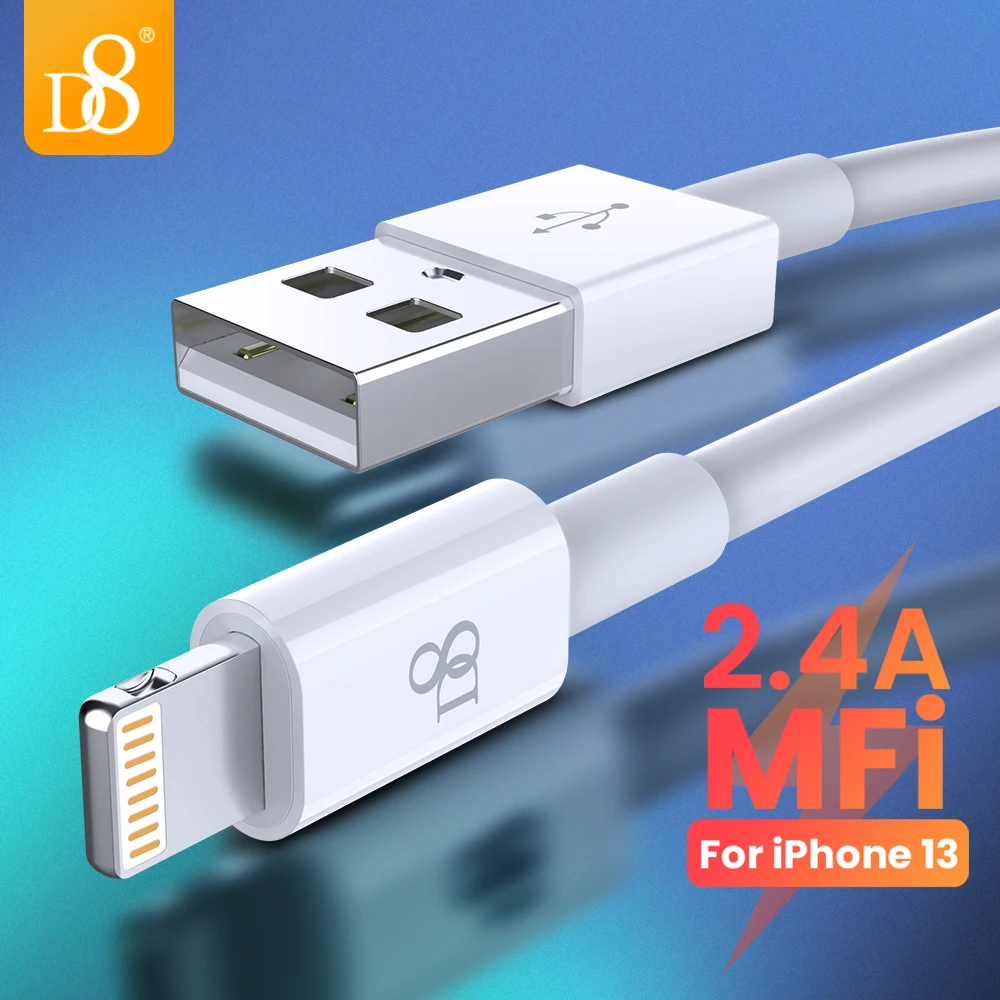 

USB-кабель D8 MFi Lightning для iPhone 13 Mini 2,4 А, кабель для быстрой зарядки для iPhone 13, 12, 11 Pro Max, X, XR, зарядный кабель для телефона, 1/2 м