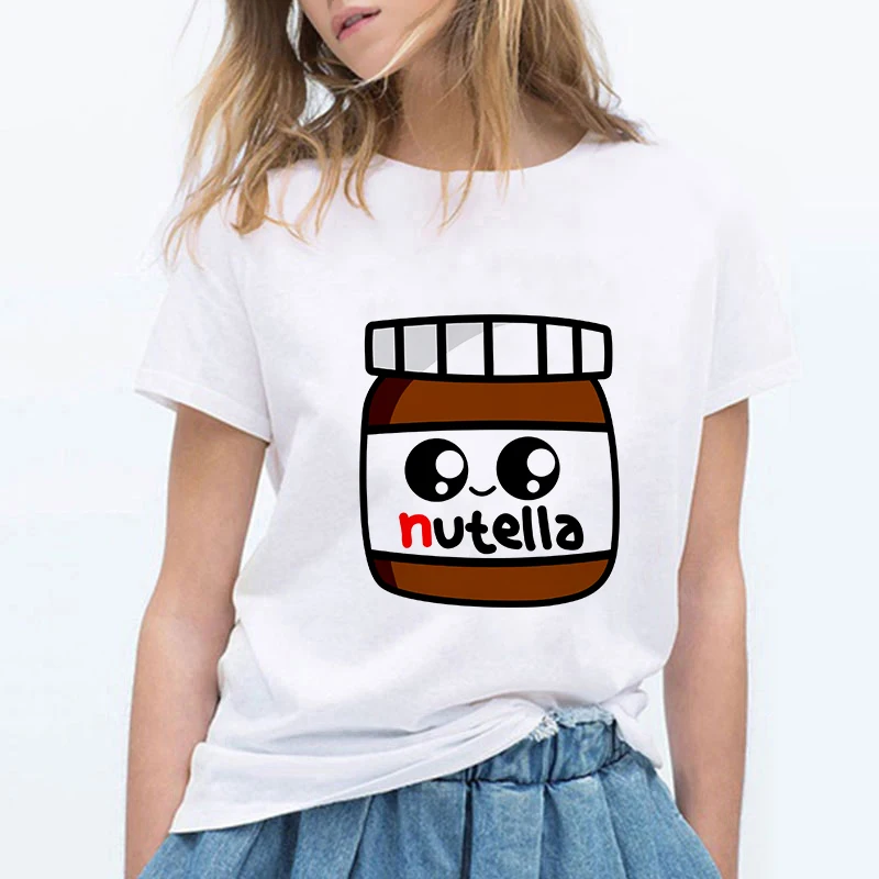 Модный женский топ Nutella с круглым вырезом и коротким рукавом футболка принтом