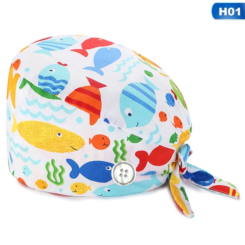 

Fashion Cotton Cute Bird Cartoon Print Hats Adjustable Scrub Hat Beauty Salon Nursing Cap Laboratory Pet Shop Fashion Scrub Caps