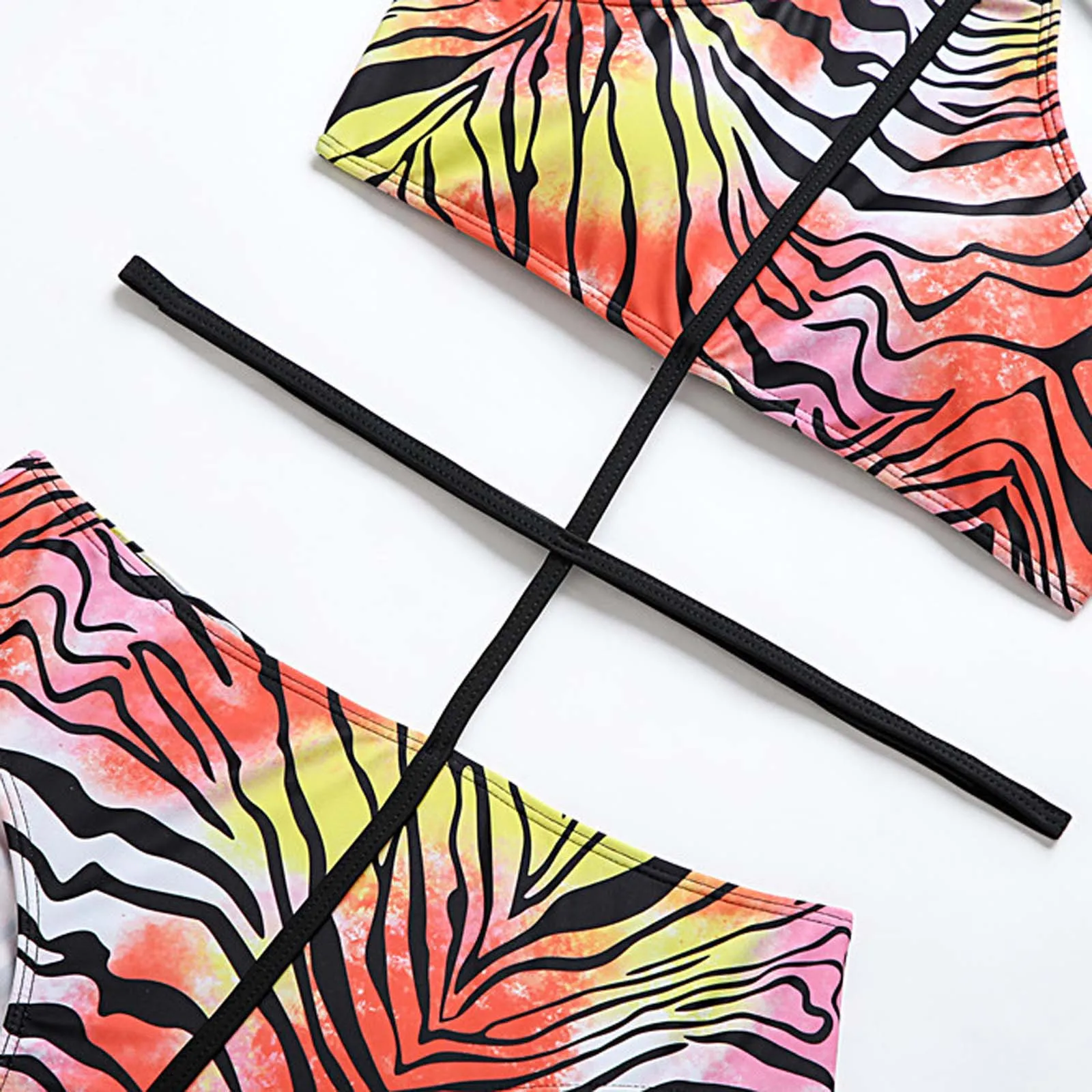 

Women's Fashion Sexy Striped Printed Personality Tether One-Piece Swimsuit 2021 swimwear women