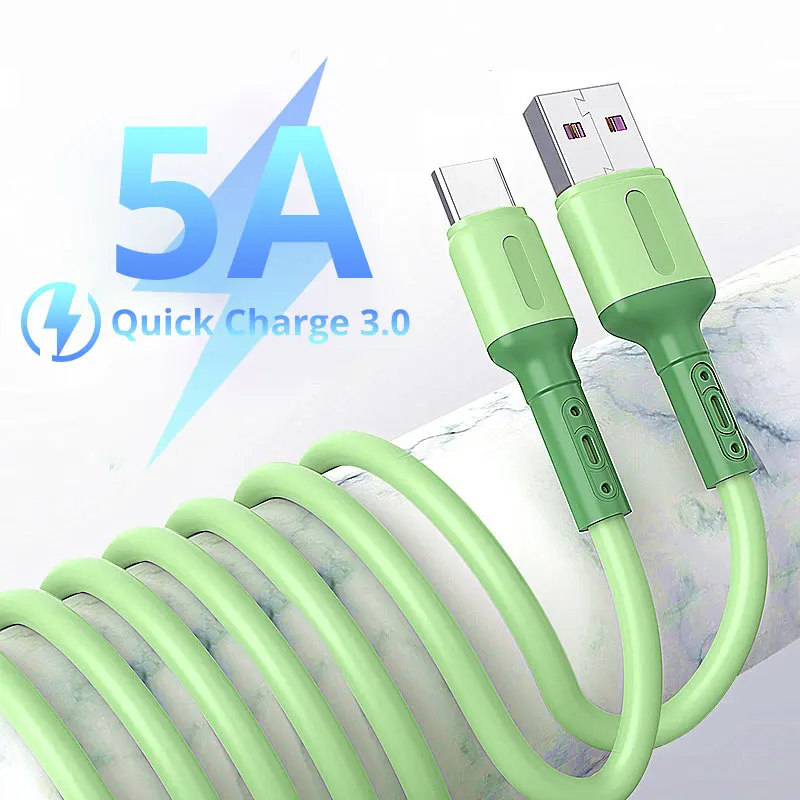 Жидкий силиконовый кабель для iPhone Samsung 5A Быстрая зарядка USB Type C Android мобильный