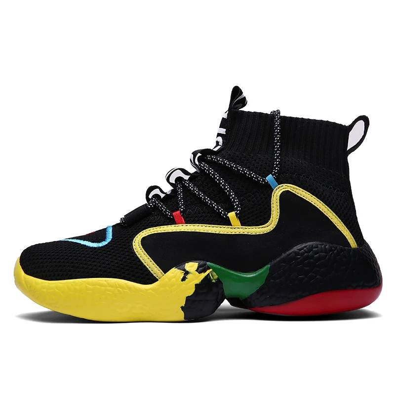 black yellow Мужская повседневная обувь; мужские кроссовки; сезон лето; Tenis Masculino; дышащие красовки на шнуровке; Разноцветные носки; Chaussures Pour Hommes - Color: black yellow