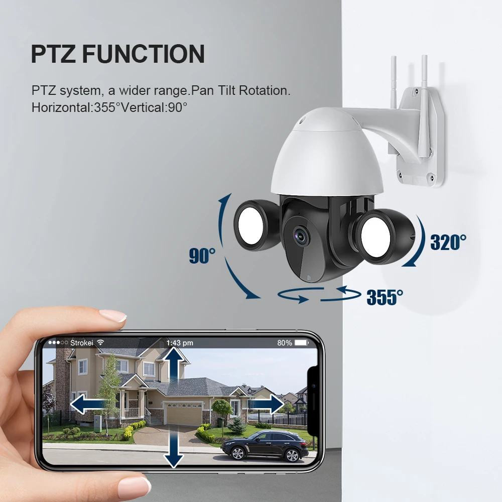

INQEMEGA PTZ TUYA Garden Led Lighting Camera Wifi IP Surveillance AI Mobile Detection PTZ Outdoor 4X Digital Zoom Camera