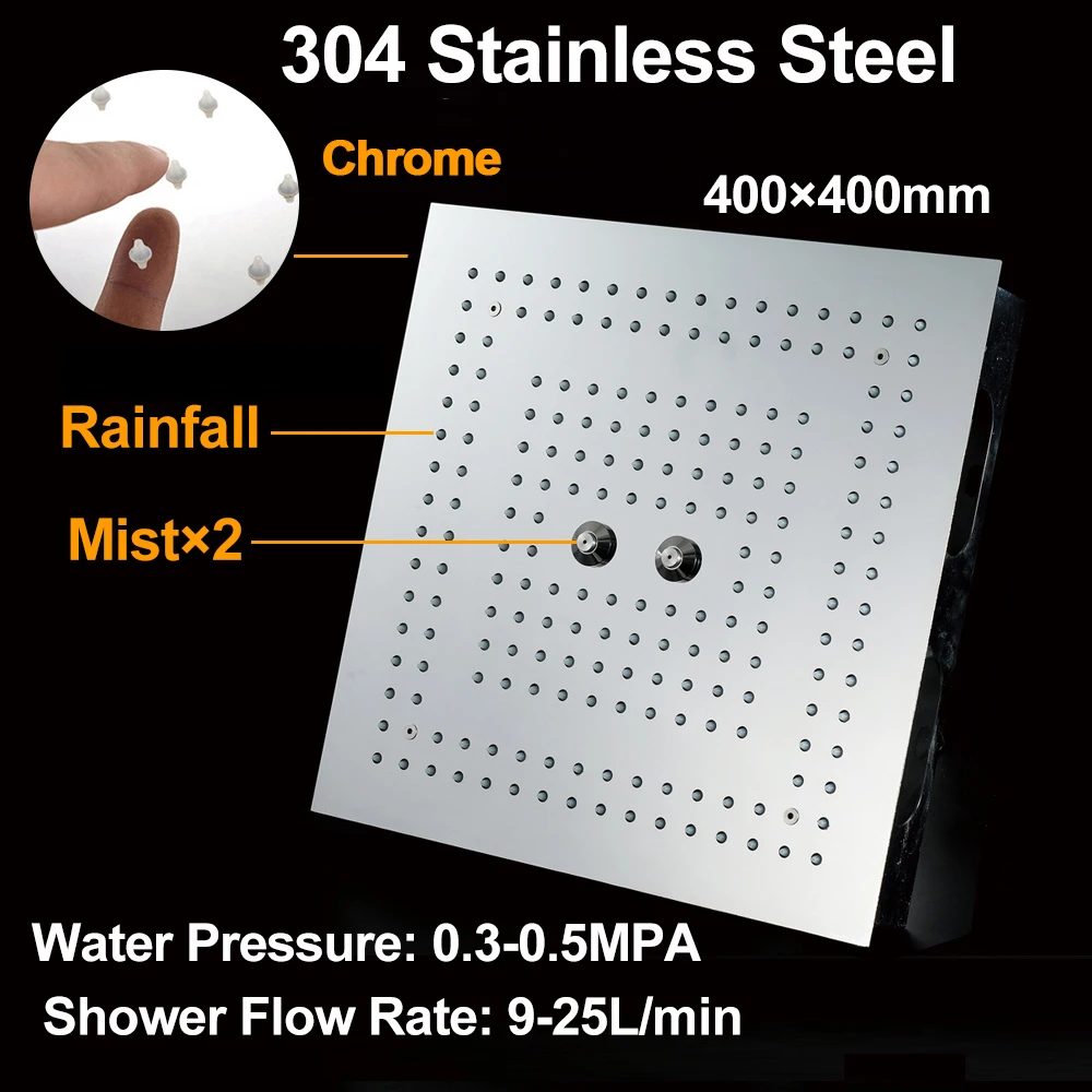 M Boenn Bathroom LED Shower Head 16 Inch Rain Ceiling Panel 304 Stainless Steel Bath Showerheads Square Chrome &amp Black | Обустройство