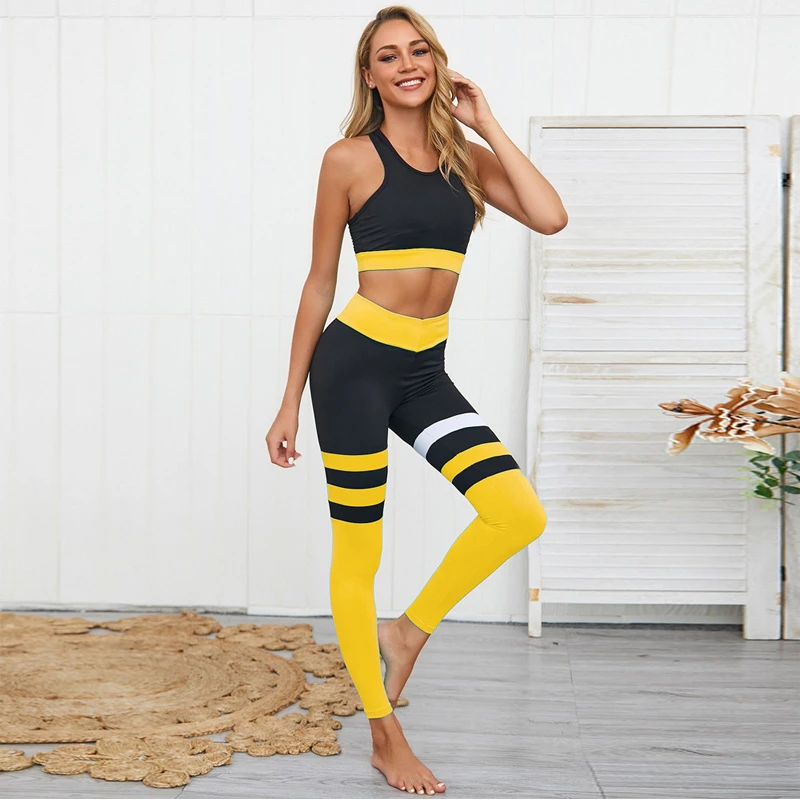 2019 New 2PCS Fitness Legging Suits High Waist Gym Bodybuilding Bra+Pants Yoga Set Tight Sports Wear Workout Clothes For Womens | Спорт и